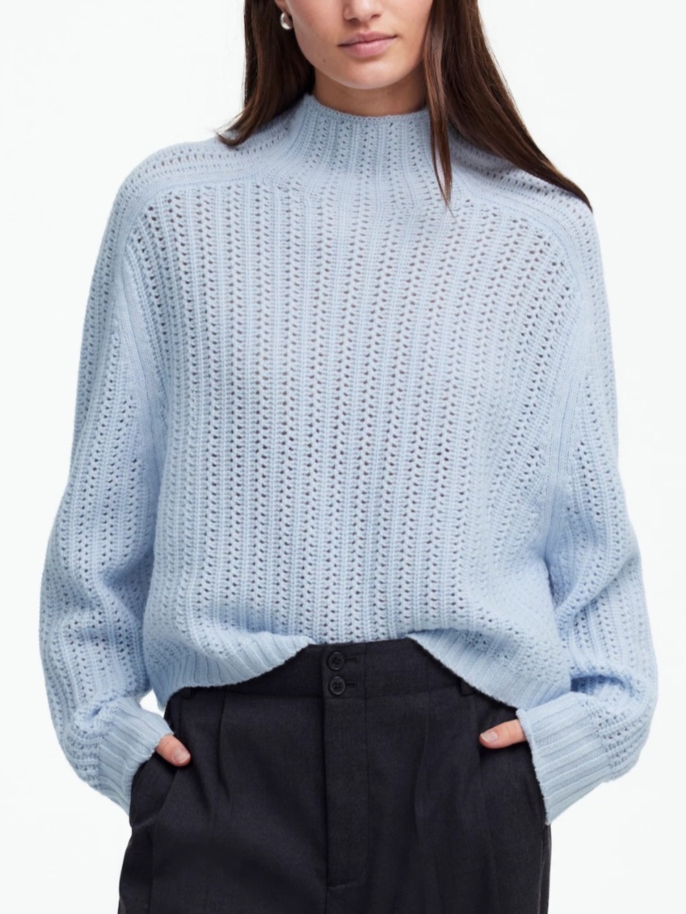 Madewell Light Blue Pointelle-Stitch Mockneck Sweater